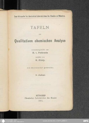 Tafeln: Volhard's Anleitung zur Qualitativen chemischen Analyse