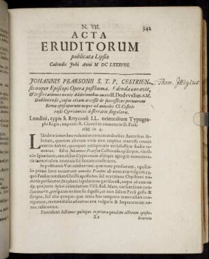 N. VII. [...] Calendis Julii Anni M. DC. LXXXVIII.