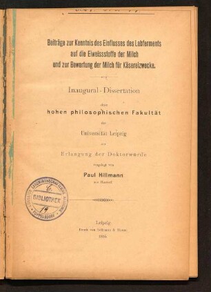Beiträge zur Kenntnis des Einflusses des Labferments auf die Eiweissstoffe der Milch und zur Bewertung der Milch für Käsereizwecke.