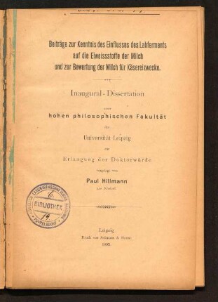 Beiträge zur Kenntnis des Einflusses des Labferments auf die Eiweissstoffe der Milch und zur Bewertung der Milch für Käsereizwecke.