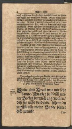 [...]Leichen-Text[...] lautet bey dem Propheten Jesaia in seiner Weissagung am XXXVIII. Capitel im 17. Vers nach teutscher Ubersetzung Herrn Lutheri also: