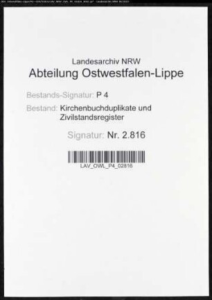 Zivilstandsregister von Hohenlimburg (GAHT 1810). (Gemeinde: Hohenlimburg, Kreis Iserlohn)