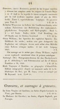Gravures, et ouvrages à gravures