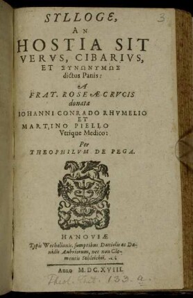 Sylloge, An Hostia Sit Verus, Cibarius, Et Synōnymōs dictus Panis