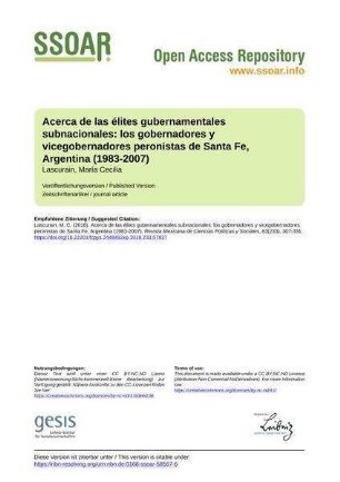 Acerca de las élites gubernamentales subnacionales: los gobernadores y vicegobernadores peronistas de Santa Fe, Argentina (1983-2007)