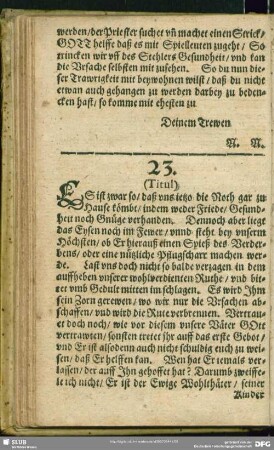 23. [Ein Trost in einer gefährlichen Zeit, An einen Bekümmerten]