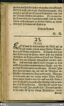 23. [Ein Trost in einer gefährlichen Zeit, An einen Bekümmerten]