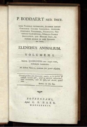 Vol. 1: Elenchus Animalium. Vol. 1