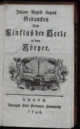 Johann August Unzers Gedancken Vom Einfluß der Seele in ihren Körper