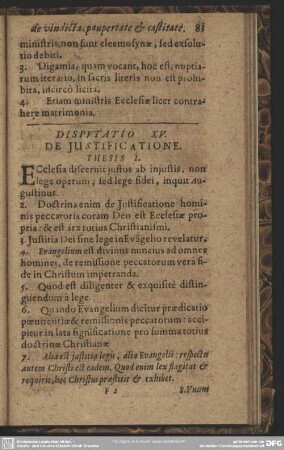 Disputatio XV. De Justificatione. Thesis I