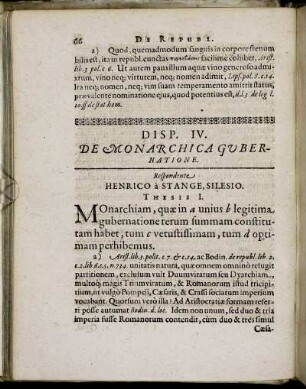 Disp. IV. De Monarchica Gubernatione.