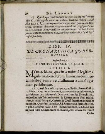 Disp. IV. De Monarchica Gubernatione.
