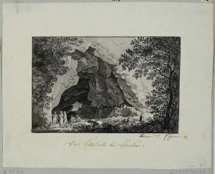Das Felsentor Kuhstall auf dem Neuen Wildenstein zwischen Schmilka und dem Kirnitzschtal in der Sächsischen Schweiz von Süden