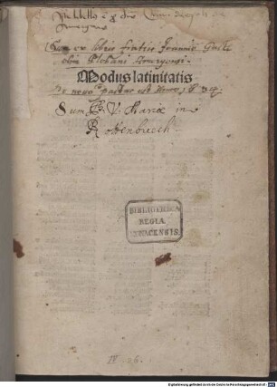 Modus latinitatis; De orthographia : Im Anhang Regulae de arte dicendi und de accentu, Nomina numeralia, Formeln, Synonyma und Adverbien