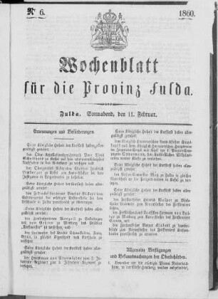 Nr. 6, Ausgabe vom 11. Februar 1860