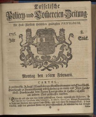 8. Stueck, Montag den 16ten Februarii 1756