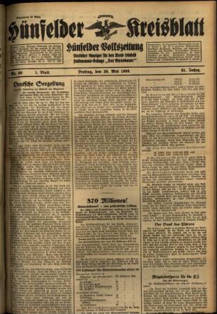 Erste Ausgabe vom Freitag, den 29. Mai 1936.