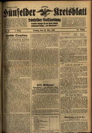 Erste Ausgabe vom Freitag, den 29. Mai 1936.