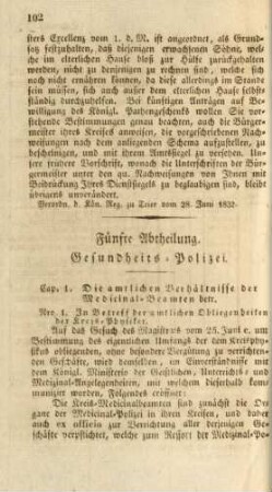 Fünfte Abtheilung. Gesundheits-Polizei.