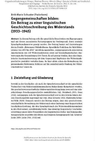 Gegengemeinschaften bilden: Ein Beitrag zu einer linguistischen Geschichtsschreibung des Widerstands (1933–1945)
