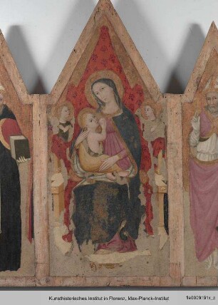 Thronende Madonna, umgeben von den Heiligen Augustinus und Verecundus von Verona : Mitteltafel: Thronende Madonna