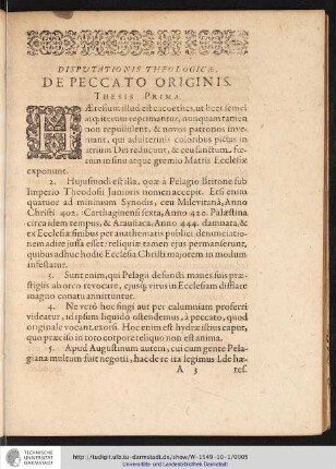 Disputationis Theologicæ, de Peccato originis.