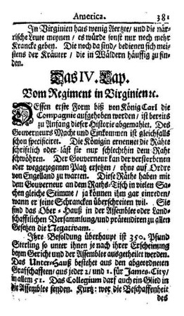 Das IV. Kap. - Vom Regiment in Virginien usw.