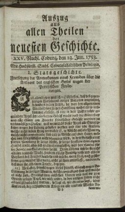 XXV. Nachlese. Coburg, den 23. Jun. 1753.