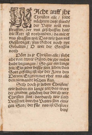 WAcht auff jhr || Christen alle/ seidt || nüchtern diese stund/ ||