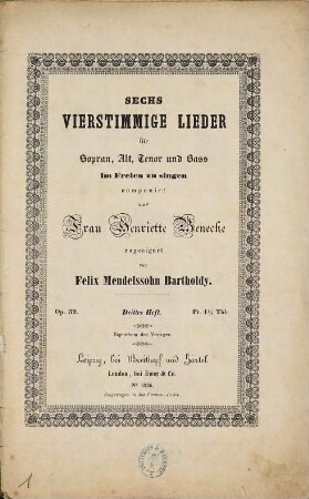 Sechs vierstimmige Lieder für Sopran, Alt, Tenor und Bass im Freien zu singen : op. 59