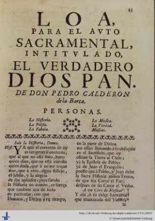 Loa para el Auto Sacramental El Verdadero Dios Pan.