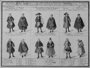 Kleidertrachten des Amtes Tautenberg : Kleidertrachten des Amtes Tautenburg (Tautenburg Kreis Jena, Frauenprießnitz Kreis Jena, Rockau Kreis Eisenberg,, Wetzdorf Kreis Eisenberg, Dorndorf-Steudnitz Kreis Jena, Graitschen-Grabsdorf Kreis Eisenberg, Dothen-Poppendorf Kreis Eisenberg, Poxdorf Kreis Eisenberg, Niedertreba Kreis Apolda, Görschen-Droitzen Kreis Naumburg, Wettaburg Kreis Naumburg, Mertendorf-Wetterscheidt Kreis Naumburg). Deckfarben, zwischen 1721 und 1729. Wilschdorf, Kreis Sebnitz: Sammlung P. Grafe