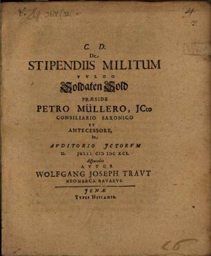 De stipendiis militum, vulgo Soldaten Sold