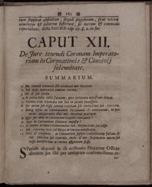 Caput XII. De Jure tenendi Coronam Imperatoriam in Coronationis & Convivij solennitate.