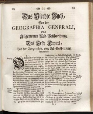 Das Erste Capitel, Von der Geographie, oder Erd-Beschreibung insgemein.