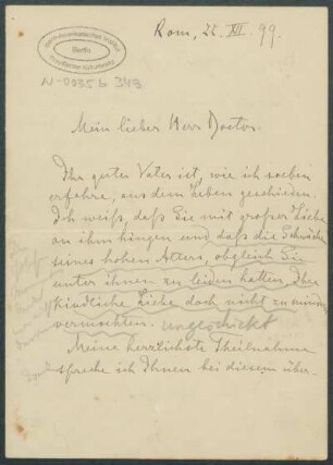 22. Dezember 1899, Rom [Brief von Alphons Stübel an Max Uhle]