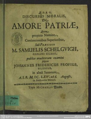 Discursus moralis, De amore patriae
