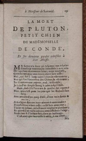 La Mort de Pluton, petit chien de Mademoiselle [...].