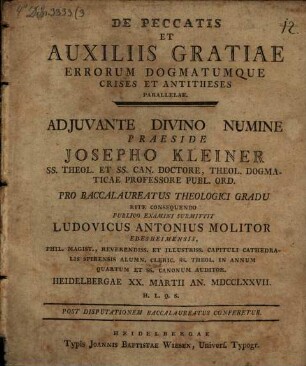 De peccatis et auxiliis gratiae errorum dogmatumque crises et antitheses parallelae