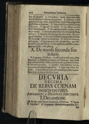 Decuria de Rebus Coenam Insequentibus