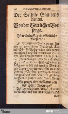 Der Sechste Glaubens-Articul. Von der Göttlichen Vorsorge.
