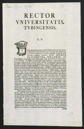 Rector Vniversitatis. Tvbingensis. L. S.