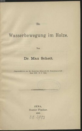 Die Wasserbewegung im Holze