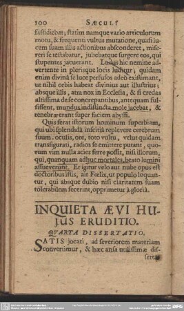 Inquieta Aevi Hujus Eruditio. Quarta Dissertatio