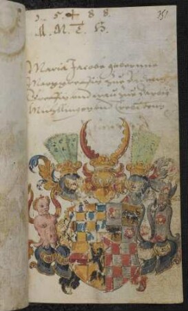 Wappen: Gräfin Maria Jakobäa von Barby-Mühlingen-Trebisch, geb. Markgräfin von Baden(-Durlach) (1514-1592), EIntrag 1588
