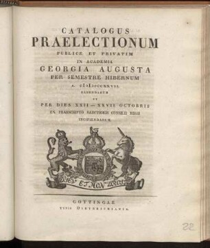 WS 1827: Catalogus praelectionum publice et privatim in Academia Georgia Augusta ... habendarum