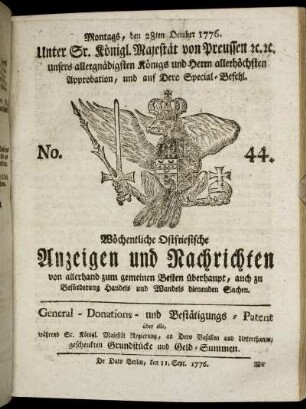 No. 44. Montags, den 28ten October 1776.