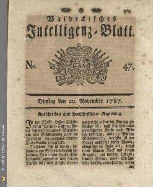 No. 47. Dinstag den 20. November 1787