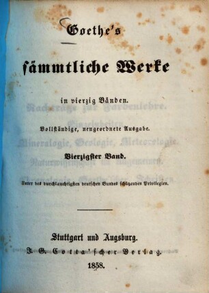Goethe's sämmtliche Werke : in vierzig Bänden. 40., Nachtrag zur Farbenlehre ...