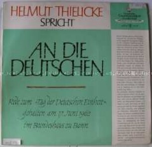 Rede Helmut Thielickes zum 17. Juni 1962 im Bundestag, Plattenhülle